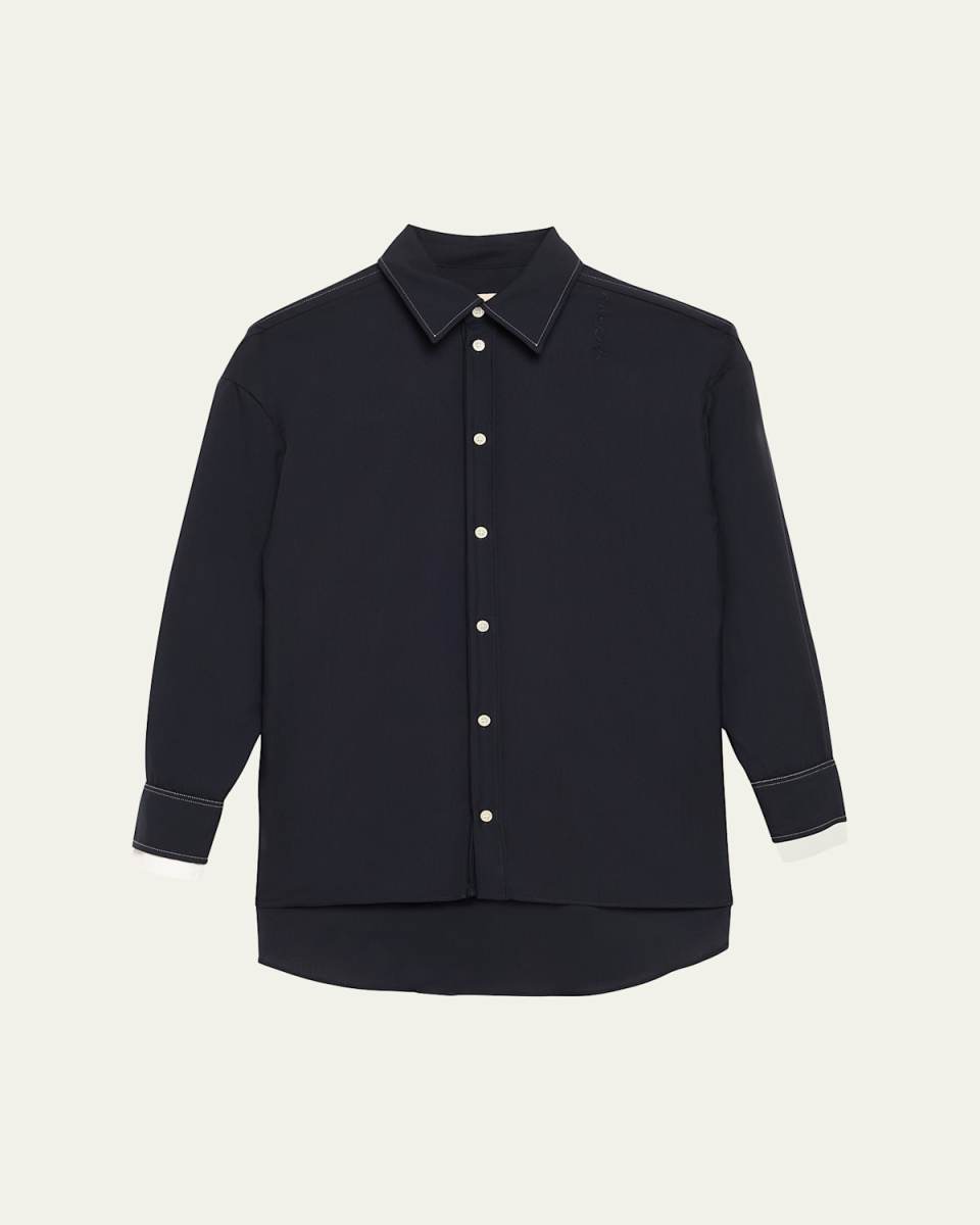 Double Contrast Cuff Button-Front Shirt